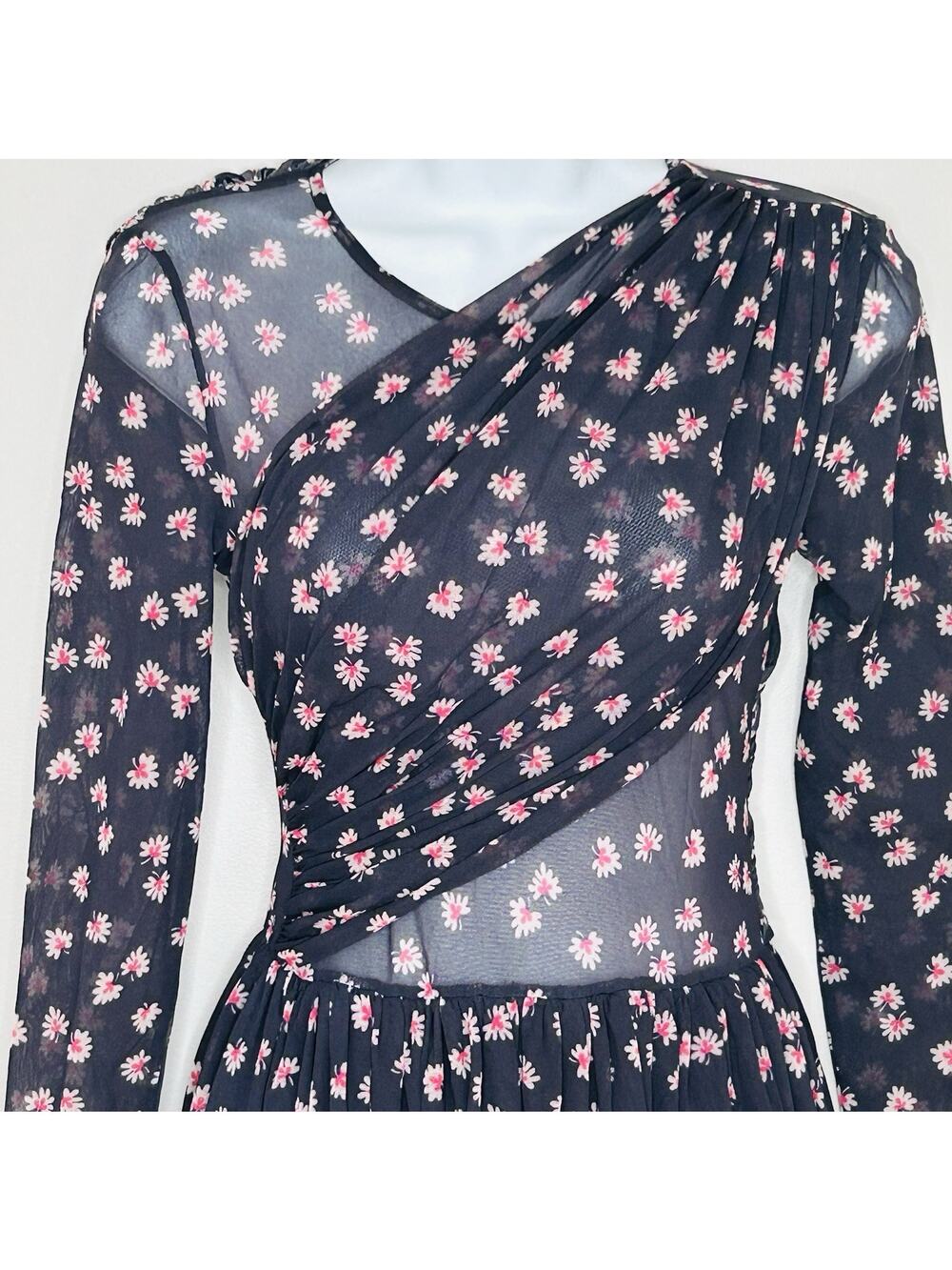 GANNI Tilden Mesh Maxi Dress Size 34 XS/2 Purple Pink Floral Wedding Guest Party